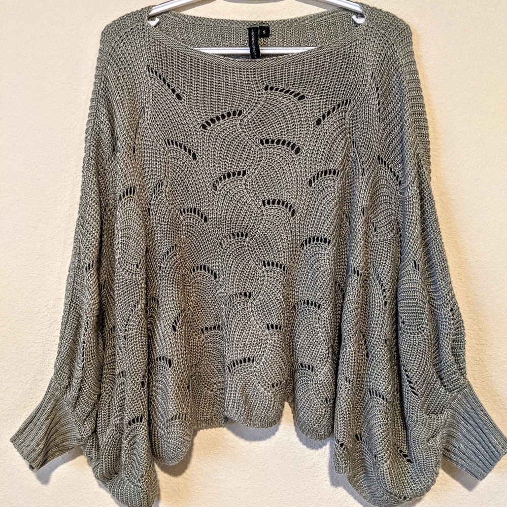 Olive Knit Summer Sweater, batwing sleeves, Size S